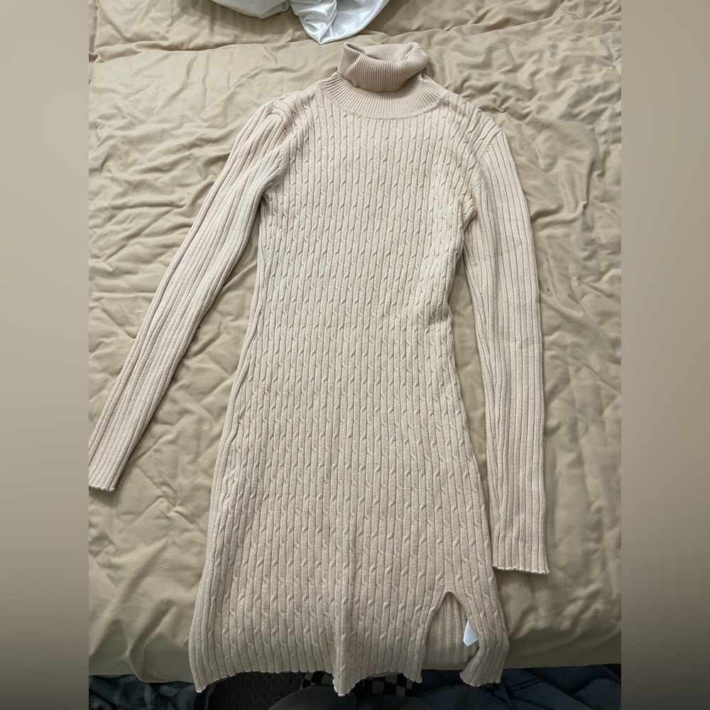 Cream turtleneck sweater dress